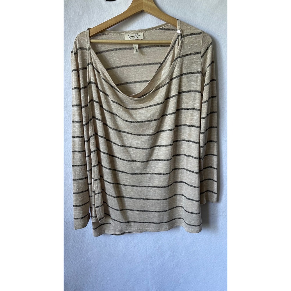 Jessica Simpson Nursing Top Beige Striped Long Sleeve Maternity Shirt Size M